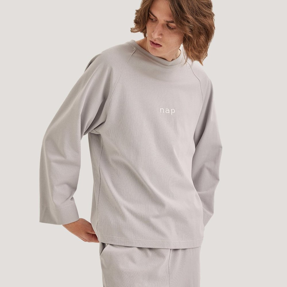 Nap Loungewear Men's Long Sleeve Crewneck Cotton Sweatshirt Gray Size Medium